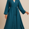 Zahra Teal Belted Abaya – Elegant Modest Wear for Everyday & Events - Image 3