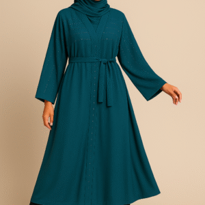 Zahra Teal Belted Abaya – Elegant Modest Wear for Everyday & Events
