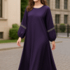 Ameera Purple Chiffon Abaya – Elegant Modest Dress with Skin Embroidered Sleeves - Image 3