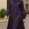 Ameera Purple Chiffon Abaya – Elegant Modest Dress with Skin Embroidered Sleeves - Image 2