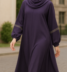 Ameera Purple Chiffon Abaya – Elegant Modest Dress with Skin Embroidered Sleeves